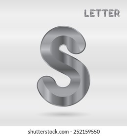Metallic alphabet. Set of stainless 3d letters. Vector letter S.