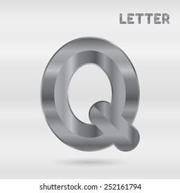 Metallic alphabet. Set of stainless 3d letters. Vector letter Q.