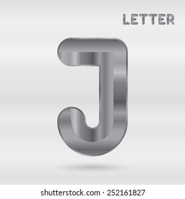 Metallic alphabet. Set of stainless 3d letters. Vector letter J.