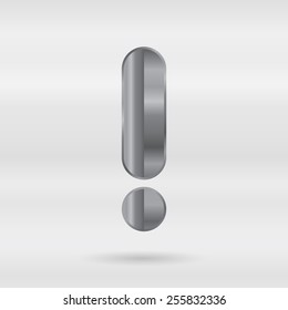 Metallic alphabet. stainless 3d letter. Vector punctuation mark - exclamation mark.