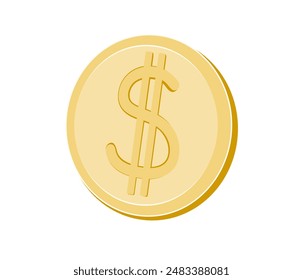 Metallic American dollar coin. Icon, vector sign. Gold coin, cent, currency. Illustration with Isolated background.