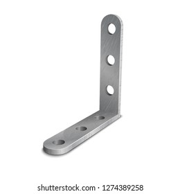 Metallic angle fixator. Mounting angle metal brackets isolated on white background.