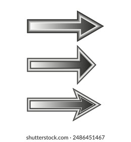 Metallic arrow icons. Three gradient arrows. Vector design elements.