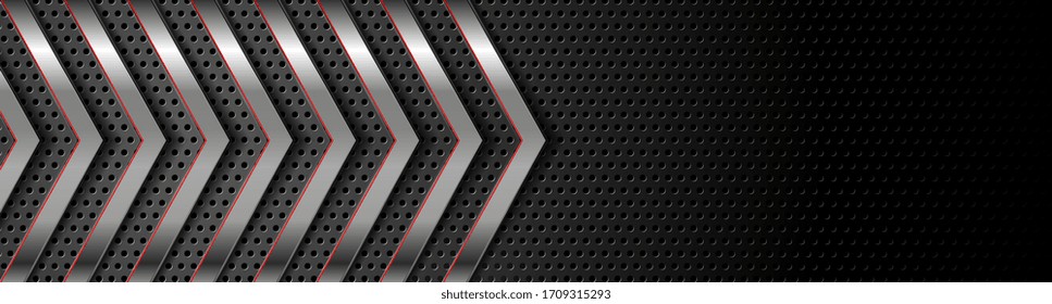 Metallic arrows on dark perforated background vector banner design