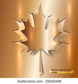 Metallic Autumn Maple Leaf Cut from Bronze Background