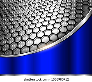 Fondo metálico 3D, azul plateado con patrón hexagonal