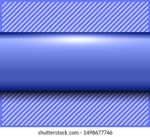 Azul de fondo metálico con banner 3D y rayado hacia atrás, ilustración vectorial.