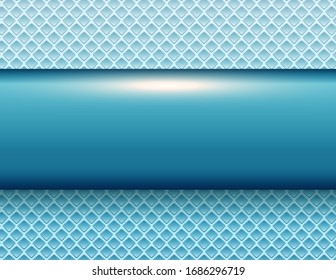 Metallic background blue, 3d bannner over perforated texture, vector illustration.