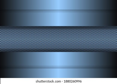 Metallic background with carbon fiber mesh. Gradient metal plates on top of a silver carbon grid.