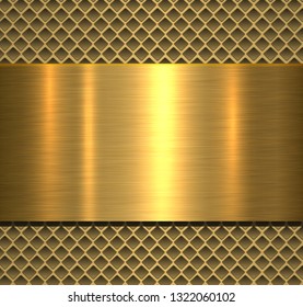 Metallic background gold polished texture over perforated background, vector design.