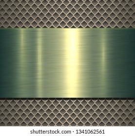 Metallic background green polished texture over perforated background, vector design.