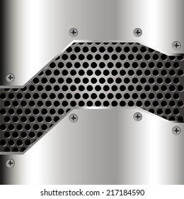 Metallic background with grid and plates with screws