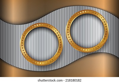The metallic background and infographic elements