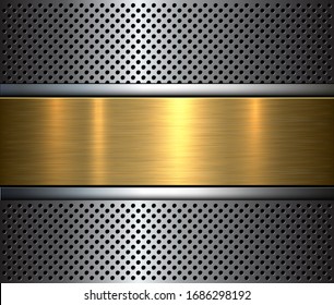 Fondo metálico con taladros perforados y textura metálica, ilustración vectorial.