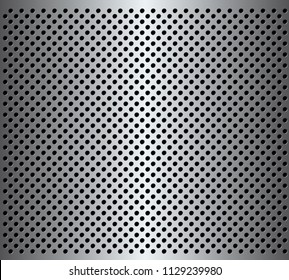 Metallic background with perforated silver holes pattern, vector illustration.
