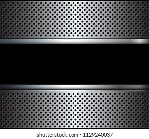 Fondo metálico, con agujeros de plata perforados, ilustración vectorial.