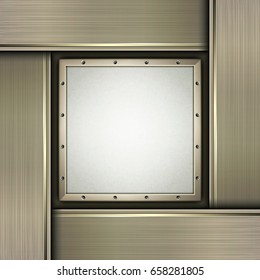 Metallic background with polished plates and square frame. Vector illustration.