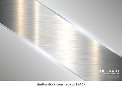 Metallic background polished steel texture. Vector background of metal plates with blue lights and with space for text.Silver metal stripes on grey backdrop.Hi-tech metallic illustration. Vector EPS10