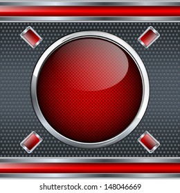 Metallic background with red glass button