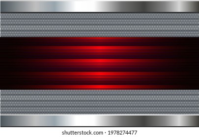 Metallic background silver, 3D polished steel texture with interesting red banner pattern,  vector illustration.