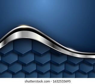 Fondo metálico azul plateado, con patrón hexagonal 3D.
