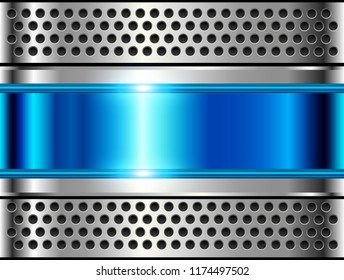 Metallic background silver blue, polished steel texture, shiny vector design.