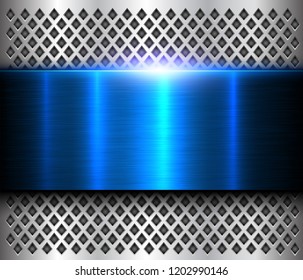 Metallic background silver blue, polished steel texture, shiny vector design.