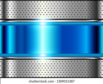 Metallic background silver blue, polished steel texture, vector design.