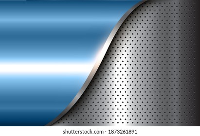 Metallic background silver blue polished steel texture, 3D vector design.