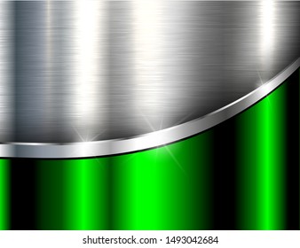 Metallic background silver green, polished steel texture, vector design.