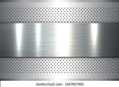 Metallic background silver polished steel texture, vector design.