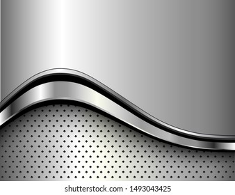 Metallic background silver polished steel texture, 3D vector design.