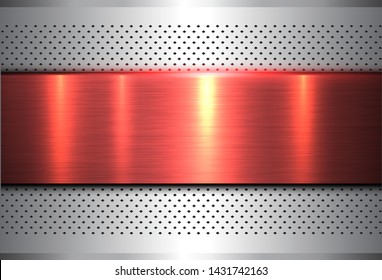 Fondo metálico rojo plateado, textura de acero pulido, diseño vectorial.