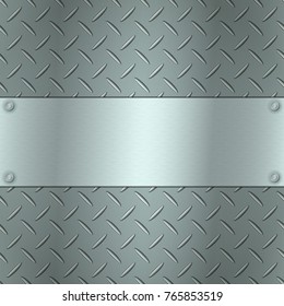 Metallic background with tread plate texture and steel textured plate for your text. Stainless plaque on a iron vector background.