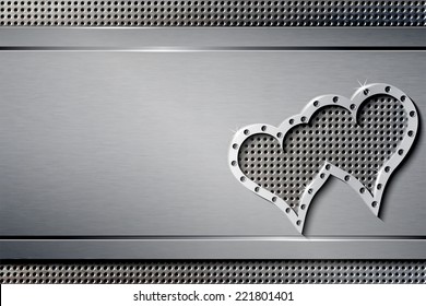 Metallic background with two hearts