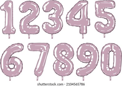 metallic balls in the shape of numbers from 1 to 9 in pink