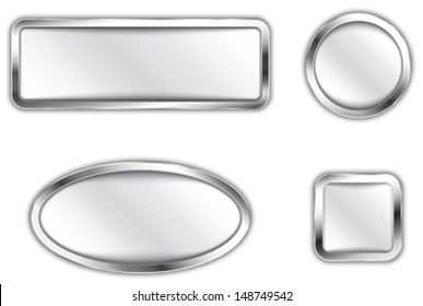 Metallic banners. Silver buttons. Icons. Vector illustration