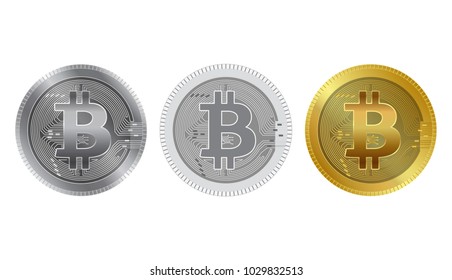 Metallic bitcoins and flat style. Bitcoin - modern virtual
