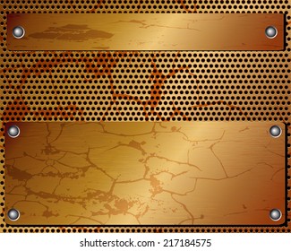 Metallic black background with grid and plate with rivet