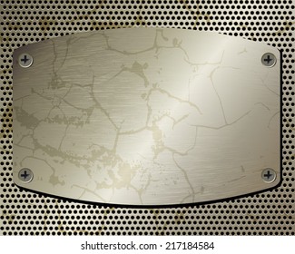 Metallic black background with grid and plate with screws