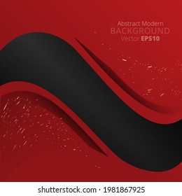 Metallic black burgundy red wavy motion 3d art deco elegant realistic geometric abstract modern vector background techno, luxury strong design for banner decoration, shiny sparkles creative pattern