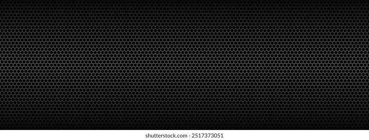 Metallic black hexagonal background vector design. Silver honeycomb pattern with hexagon mesh. Abstract geometric hexagon shape background wallpaper design.