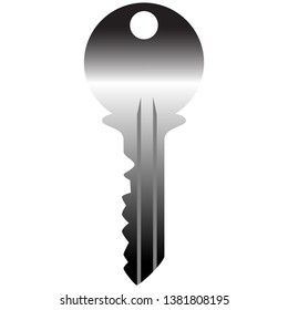 Metallic black key on an isolated white background. Vector drawing using gradient. A wide range of uses. For the sign shop key manufacturing.