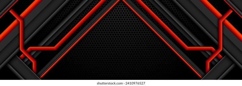 Abstrakter, schwarz-roter Grenzbanner für Metallic-Spiele, futuristischer Hintergrund für Gamer und Streamer