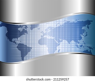 Metallic blue background with world map and space for text