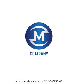 Metallic Blue Letter M Alphabet Logo Design Template