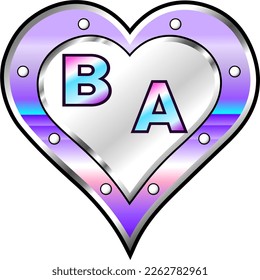 Metallic blue and purple heart with the initial letters B and A, vector illustration for valentines, illustrative of love, friendship, happiness and passion, beautiful vector, the best illustration!