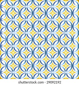 Metallic blue & yellow circle and diamond repeating background