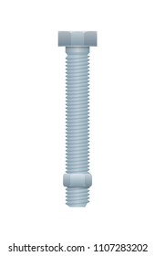 Metallic bolt with nut isolated on white background. Construction hardware, metalwork accessory vector illustration.
