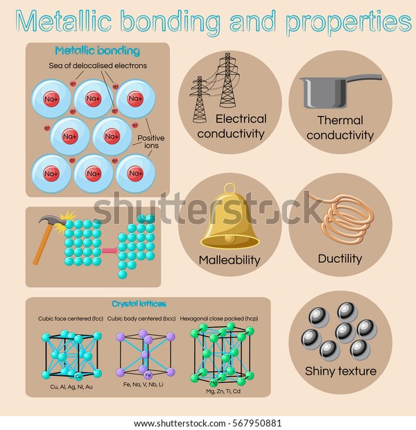 金属と合金の金属結合と基本物性 子供向けの教育化学と物理学 フラットスタイルのカートーンベクターイラスト のベクター画像素材 ロイヤリティフリー